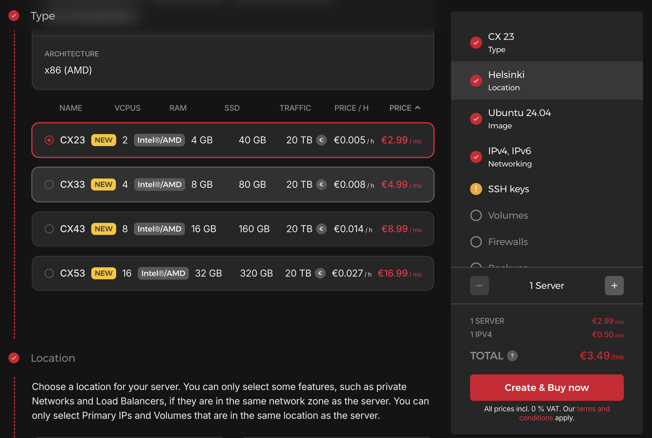 Hetzner CX23 pricing